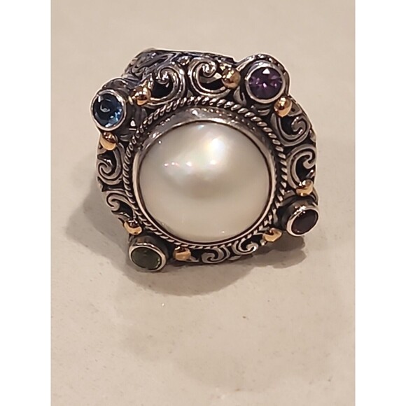 Byzantine Sterling Silver 18kt Statement Ring Gemstones...